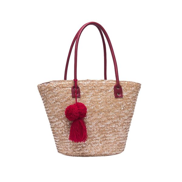 Bolsa Praia Semax Chaveiro Pompom Tote Bag Vermelho