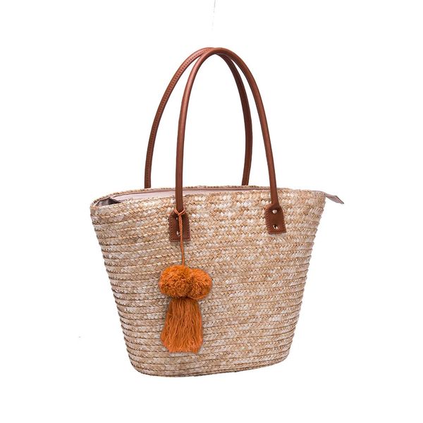 Bolsa Praia Semax Chaveiro Pompom Tote Bag Caramelo