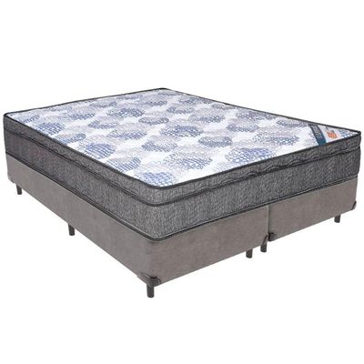 Cama Box Cinza E Colchão Iso Superpocket Molas Ensacadas Queen Ortobom