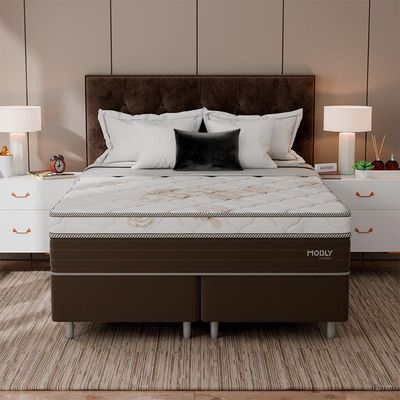Cama Box King Londres com Colchão Molas Ensacadas (63x193x203) Marrom e Branca