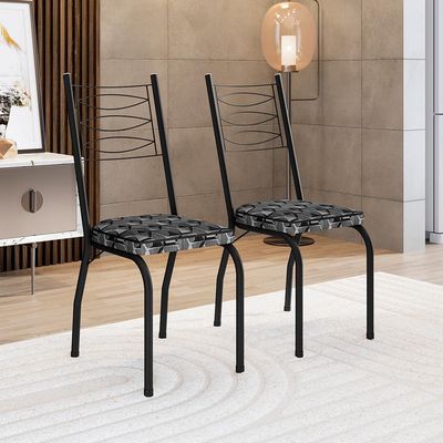 Conjunto com 2 Cadeiras Chipre Revestimento Sintético Silver e Preto