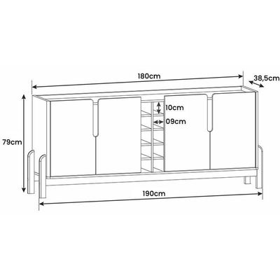Aparador Buffet Sala Lizz 190cm Com Pés De Madeira Maciça Cedro
