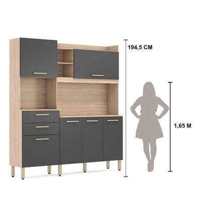 Armário Cozinha Compacta 6 Portas 2 Gavetas 1 Espaço Forno Select Avena - Grafito Avena - Grafito