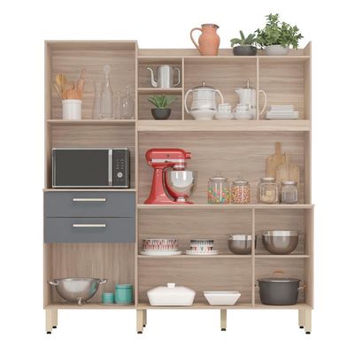 Armário Cozinha Compacta 6 Portas 2 Gavetas 1 Espaço Forno Select Avena - Grafito Avena - Grafito