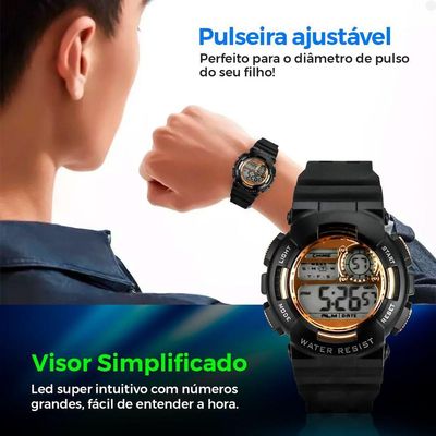 Relogio Digital Infantil Menino Silicone Criança + Caixa Qualidade Premium Silicone Ajustavel Preto