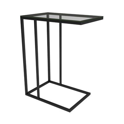 Mesa Lateral Elena Preta Tampa De Vidro Branco