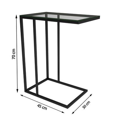 Mesa Lateral Elena Preta Tampa De Vidro Branco