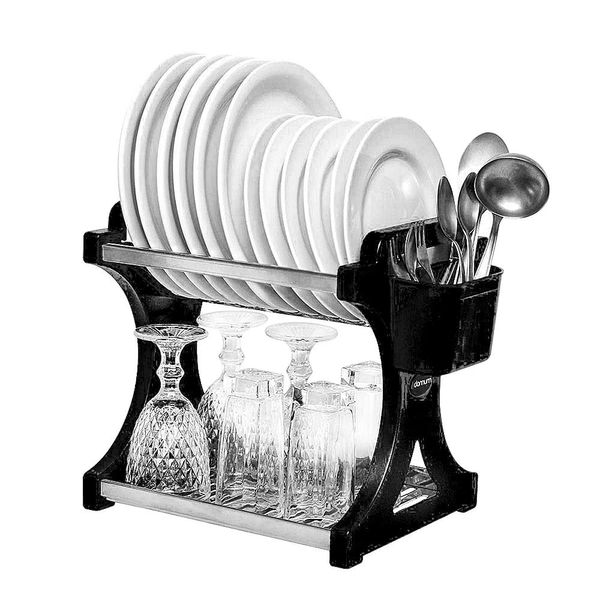 Escorredor de Pratos Domum em Inox Capacidade para 12 Pratos Preto Escorredor de Pratos Domum em Inox Capacidade para 12 Pratos Preto