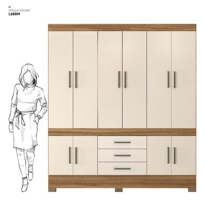 Guarda Roupa Casal 10 Portas E 3 Gavetas New Murano Amêndola Touch-off White