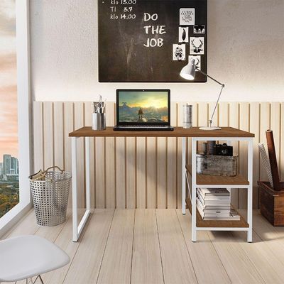 Escrivaninha De Notebook Office Star 120cm 2 Prateleiras Klm Branco Com Imbuia