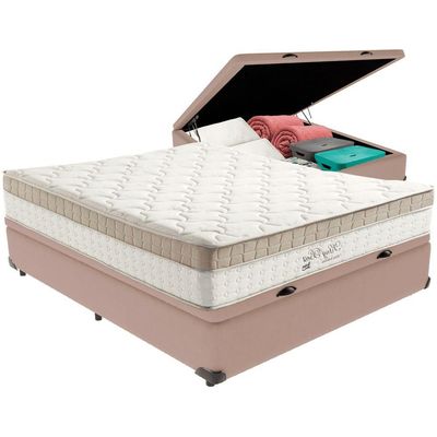 Cama Box Baú Bege E Colchão King Best Molas Ensacadas Casal 138x188x33 Anjos