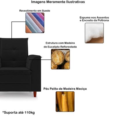 Poltrona Decorativa Amamentação Reforçada E Puff Luly Suede preto