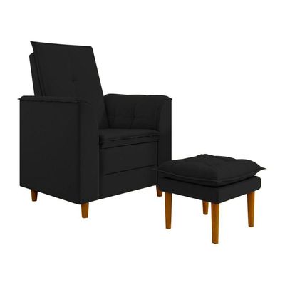 Poltrona Decorativa Amamentação Reforçada E Puff Luly Suede preto
