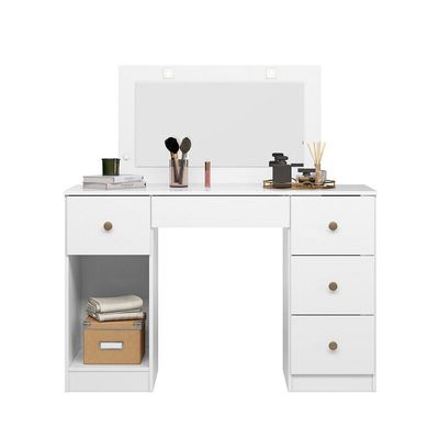 Penteadeira Camarim com Espelho Led 121x122cm 5 Gavetas 1 Porta Sonhos Moval Branco
