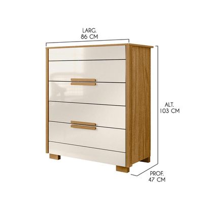 Cômoda Com 4 Gavetas 86x103cm Dhara Moval Cor:freijó/off White