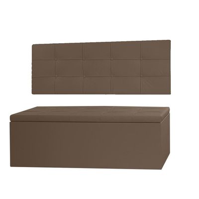 Kit Cabeceira Painel E Calçadeira Baú Casal 1,40m Roma Material Sintético Marrom Sky Mobile
