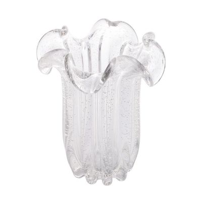 Vaso Murano Vidro Italy Flat Transparente 19x24cm Wolff