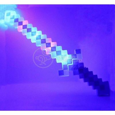 Brinquedo Espada Pixel Minecraft 58cm Som E Luz Azul Nº32