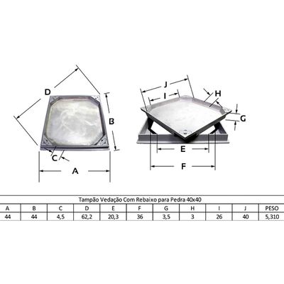 Tampa Tampão Simples Rebaixado Para Pedra e Vedação 40x40cm