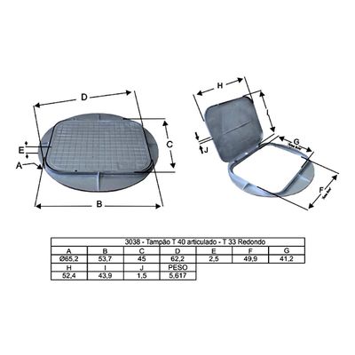 Tampa Tampão de Chão Articulado T33 com Aba Redondo 58x49cm