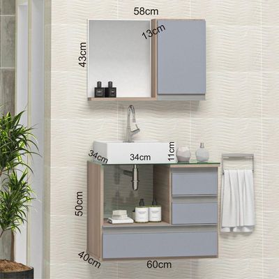 Conjunto Gabinete Polo 60cm Madeirado Cinza