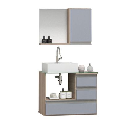 Conjunto Gabinete Polo 60cm Madeirado Cinza