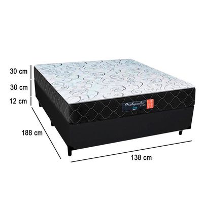 Cama Box Casal + Colchão Semi Ortopédico Extra Firme Espuma D33 Prime Colchões 138x188x72 Preto