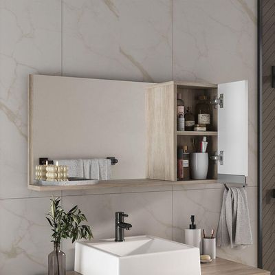 Conjunto Gabinete Banheiro Virtus 80cm - Gabinete + Cuba + Espelheira Madeirado Branco