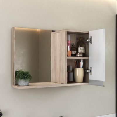 Conjunto Gabinete Banheiro Fox 60cm (gabinete + Cuba + Espelheira) Madeirado Branco