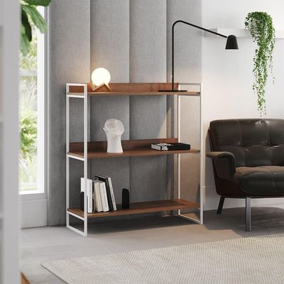 Buffet Aparador Industrial 3 Prateleiras Córdoba 95cm Branco E Carvalho Marrom