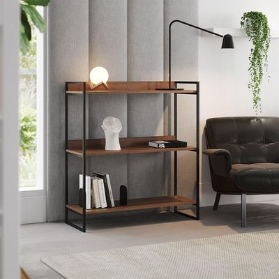 Aparador Industrial 3 Prateleiras Córdoba 95cm Preto E Carvalho Marrom