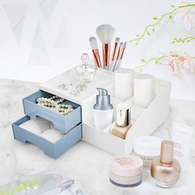 Conjunto Organizador Multi Uso De 2 Gavetas E De Mesa Azul