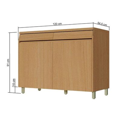 Balcão Simone Mendes 120cm 2 Portas 2 Gavetas Nesher Carvalho/Greige