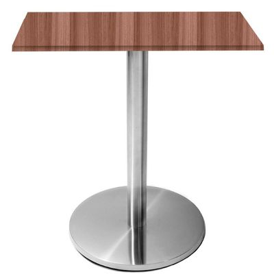 Mesa Beta Inox 75 Cm altura Disco Redondo Tampo Mdp Quadrado 80 Cm Largura X 2,50 Cm Altura Walnut