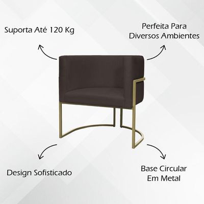 Poltrona Decorativa Recepção Luna Suede Base Ferro Champagne Marrom Suede
