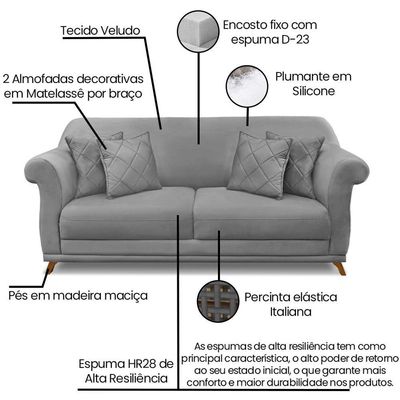 Sofa 3 Lugares Retro Polo 200cm Com Almofada Veludo 2938 Ezz 2938