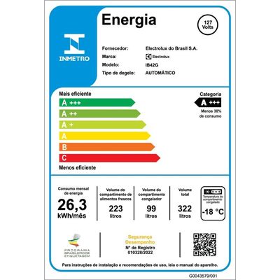 Geladeira Electrolux Frost Free Inverter 322L IB42G Efficient com AutoSense Inverse e Painel Digital Preto / 110V