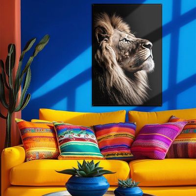 Quadro Decorativo Leão Da Fé Moldura Preta Cx Alta 40x60