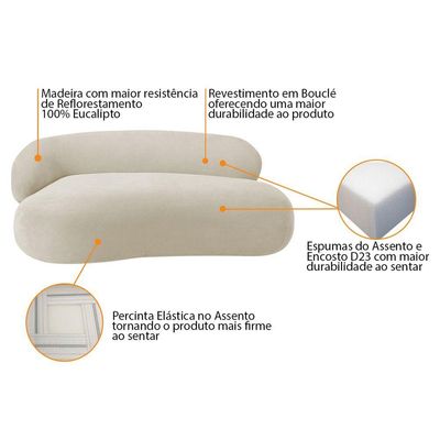 Divã Recamier Luxo Canadá 200cm Lado Direito Bouclé Adj Decor Bege