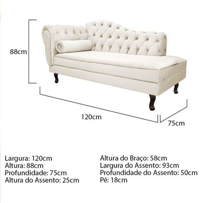 Divã Recamier Diana Lado Direito 120cm Corano Adj Decor Branco