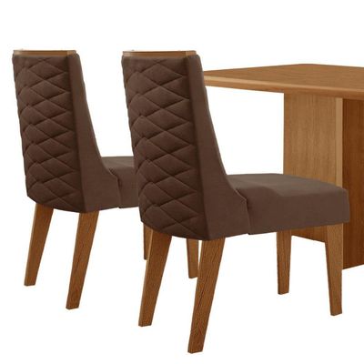 Mesa Olimpia 120 Mdf Canto Copo E Com 4 Cadeiras Safira Veludo Marrom/naturalle/naturalle