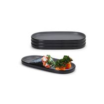 Petisqueira Prato Oval Preto Cinza Melanina Kit 3un de 23cm