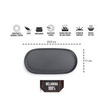 Petisqueira Prato Oval Preto Cinza Melanina Kit 3un de 23cm