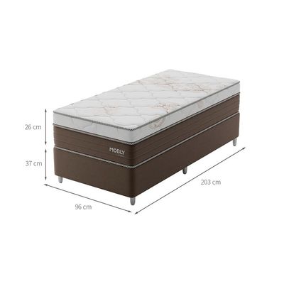 Cama Box Solteirão Londres com Colchão Molas Ensacadas (63x96x203) Marrom e Branca