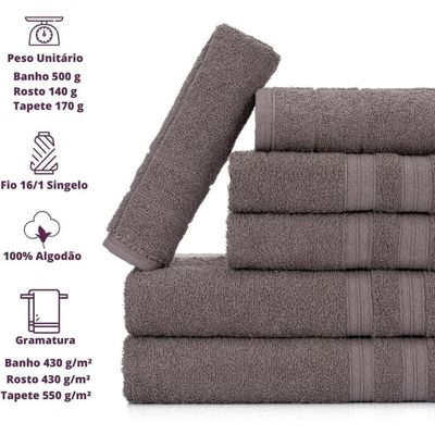 Jogo De Toalhas Gigante Itália Soft 2 Banhão + 2 Rosto + 2 Tapete Luxo 100% Algodão Cinza