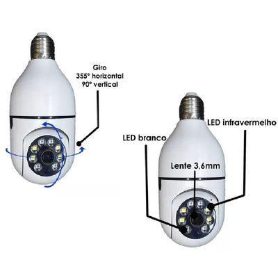 Camera Ip Segurança Tipo Lâmpada Giratoria Wifi Vigilância HD 1080p