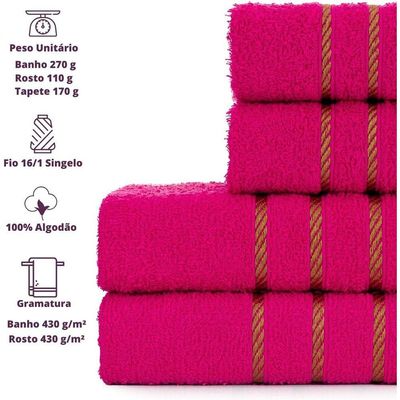 Jogo De Toalha 2 Banho + 2 Rosto Montreal 100% Algodão Alta Absorção Rosa Pink