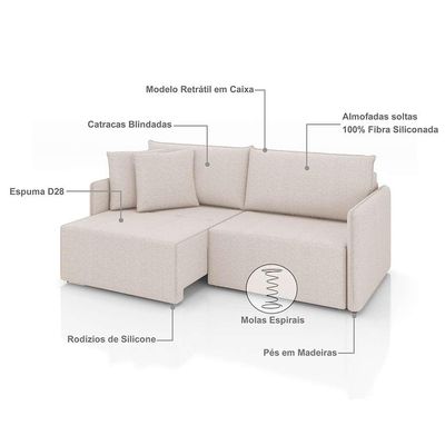 Sofá 3 Lugares Retrátil e Reclinável Malta Linho Cru 220 cm