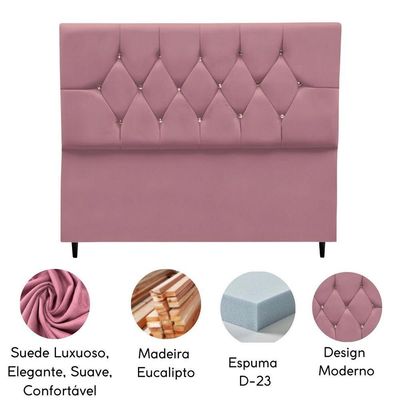 Cabeceira Estofada Cama Box Solteirão 100 Cm Suede Nina rosê