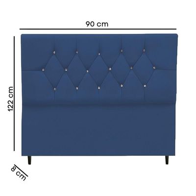 Cabeceira Cama Box Solteiro 90 Cm Geovana Suede azul Marinho
